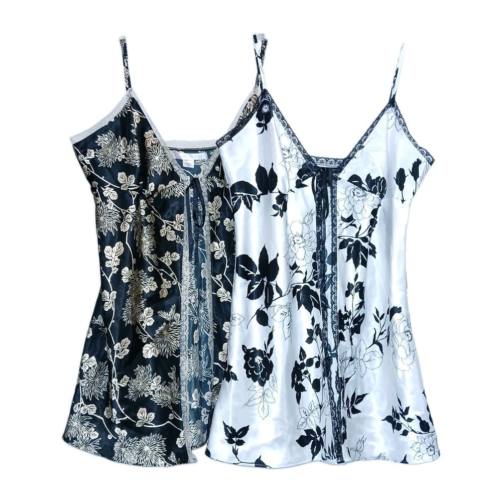 Victoria's Secret Satin Chemise Set XL Black Floral Babydoll Bridal Lace Nightie